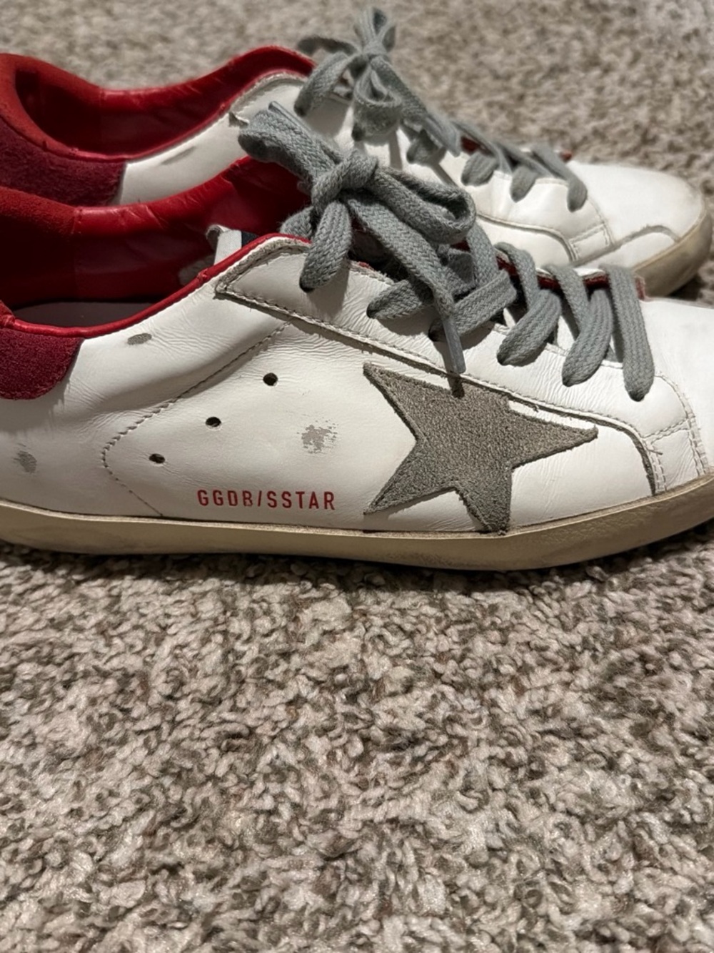 Women’s Golden Goose White Leather Sneakers with Grey Star and Red Heel